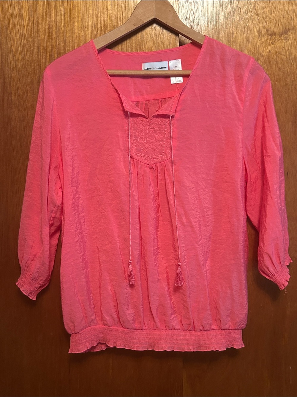 Alfred Dunner Coral Pink Peasant Tunic with Tassel Ties